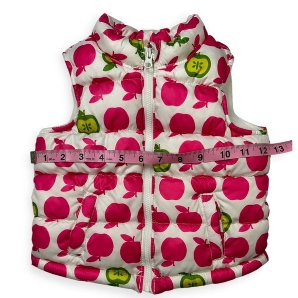 Old Navy Puffer Vest Pink Apple Print Excellent 18-24M Toddler Kids - Picture 4 of 10